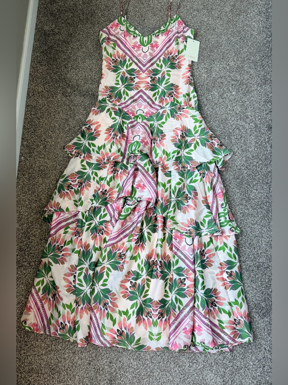 Parker Floral Tiered Maxi Dress in Pink & Green - Picture 4 of 6